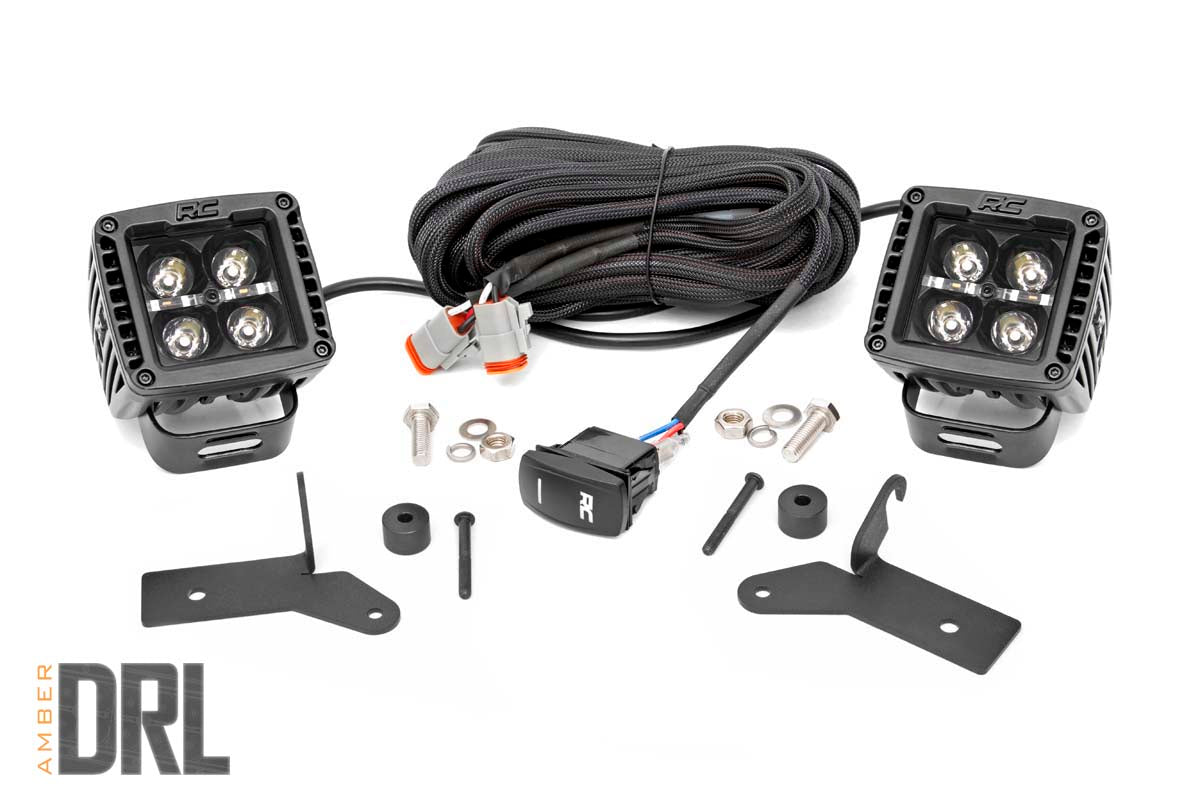 LED Light Kit | Hinge Mount | 2" Black Pair | Amber DRL | Jeep Gladiator JT/Wrangler JL (18-24)