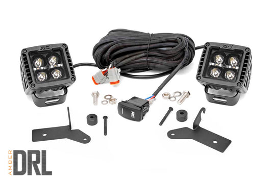 LED Light Kit | Hinge Mount | 2" Black Pair | Amber DRL | Jeep Gladiator JT/Wrangler JL (18-24)