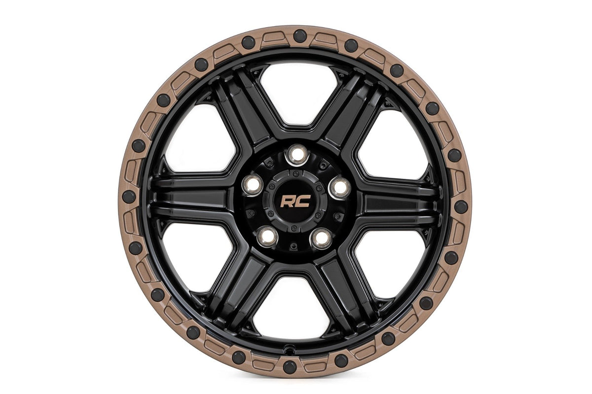 Rough Country 79 Series Wheel | One-Piece | Semi Gloss Black w/Bronze Ring | 15x8 | 5x4.5 | -19mm