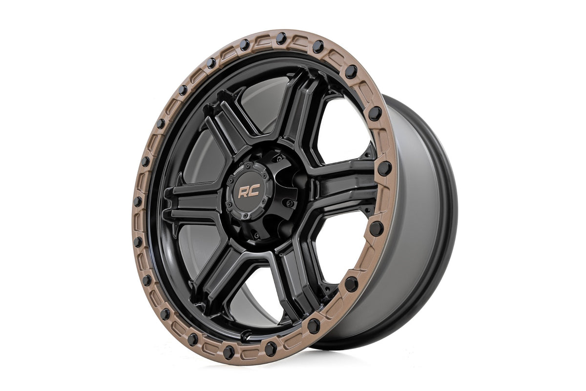 Rough Country 79 Series Wheel | One-Piece | Semi Gloss Black w/Bronze Ring | 15x8 | 5x4.5 | -19mm