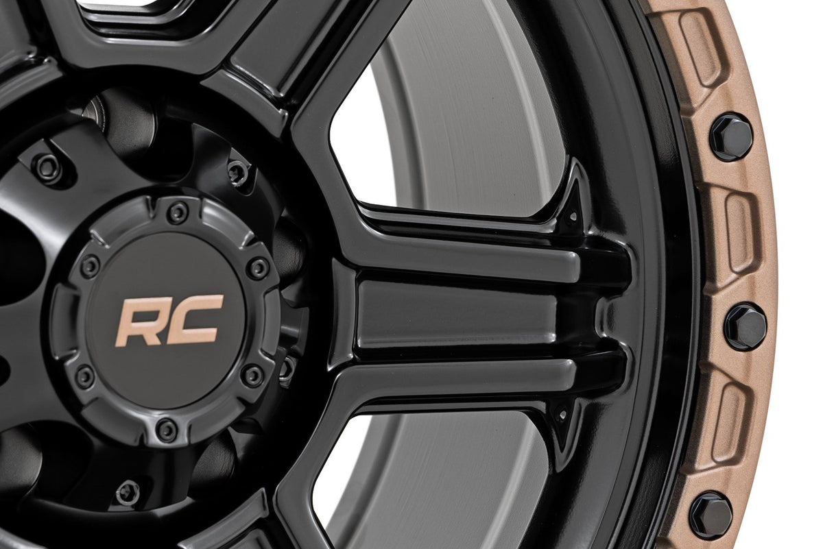 Rough Country 79 Series Wheel | One-Piece | Semi Gloss Black w/Bronze Ring | 15x8 | 5x4.5 | -19mm