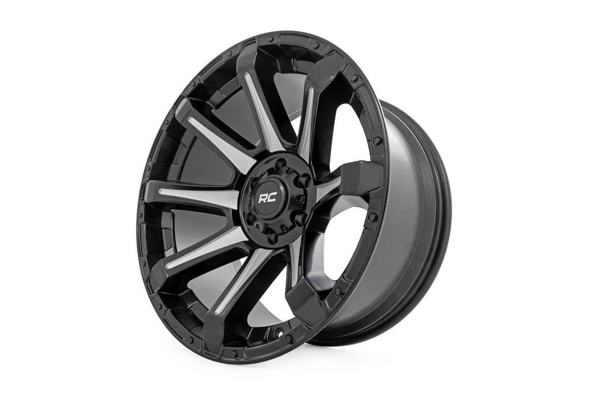 Rough Country 81 Series Wheel | One-Piece | Semi Gloss Black w/machined spokes | 20x9 | 5x150 | +18m