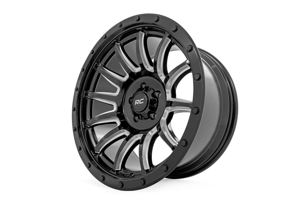 Rough Country 90 Series Wheel | One-Piece | Gloss Black w/machined spokes | 20x9 | 6x5.5 | 0mm